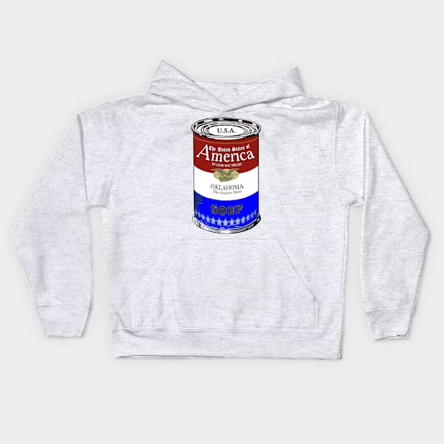 America Soup OKLAHOMA Pop Art Kids Hoodie by BruceALMIGHTY Baker